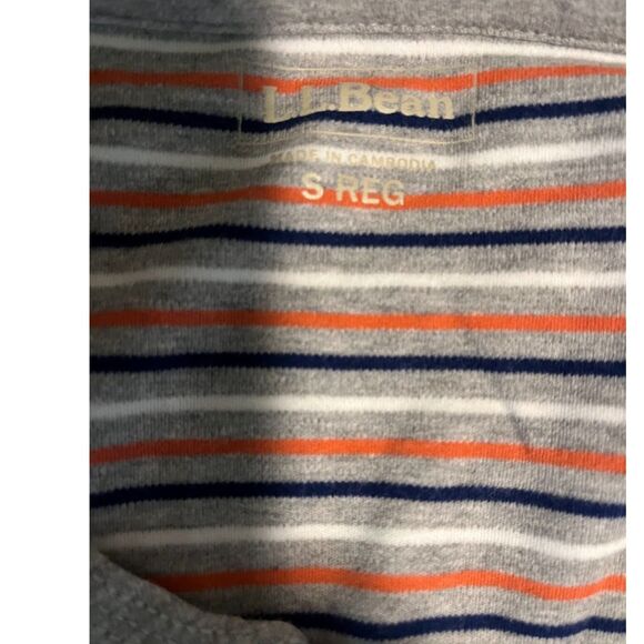LL Bean Gry/Blck/Wht/Orange Stripe Gorpcore Casual V-Neck Long Sleeve Top S - Picture 2 of 5